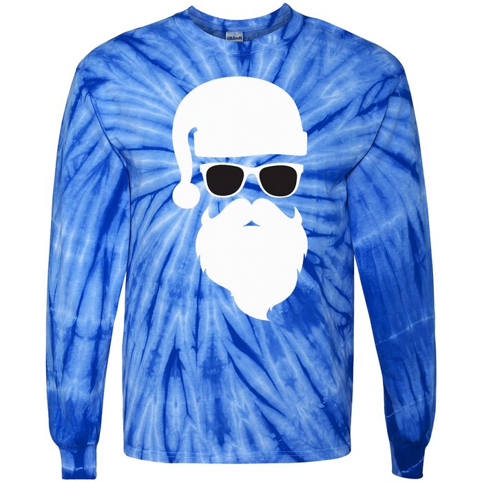 Funny Santa Claus Face Sunglasses with Hat Beard Christmas  Tie-Dye Long Sleeve Shirt