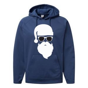 Funny Santa Claus Face Sunglasses with Hat Beard Christmas  Performance Fleece Hoodie