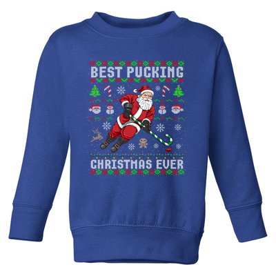 Funny Santa Claus Ugly Christmas Ice Hockey Best Pucking Gift Toddler Sweatshirt