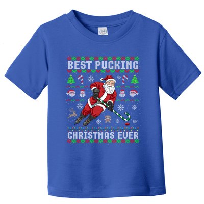 Funny Santa Claus Ugly Christmas Ice Hockey Best Pucking Gift Toddler T-Shirt