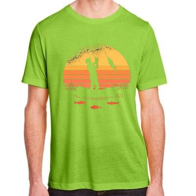 Fisherman Sunset Catching A Fish, & View Beneath The Water Fishing Adult ChromaSoft Performance T-Shirt