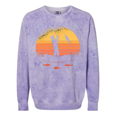 Fisherman Sunset Catching A Fish, & View Beneath The Water Fishing Colorblast Crewneck Sweatshirt