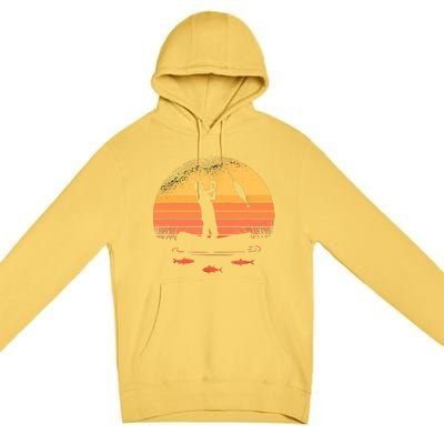 Fisherman Sunset Catching A Fish, & View Beneath The Water Fishing Premium Pullover Hoodie