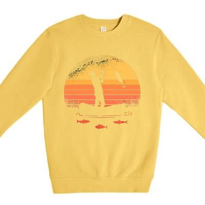 Fisherman Sunset Catching A Fish, & View Beneath The Water Fishing Premium Crewneck Sweatshirt