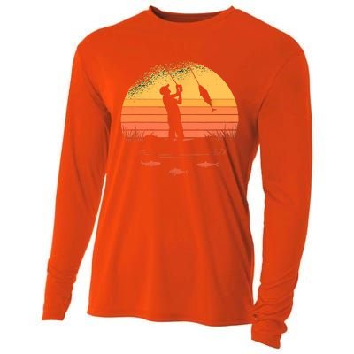 Fisherman Sunset Catching A Fish, & View Beneath The Water Fishing Cooling Performance Long Sleeve Crew