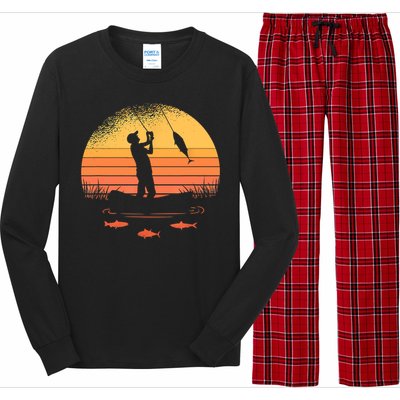 Fisherman Sunset Catching A Fish, & View Beneath The Water Fishing Long Sleeve Pajama Set