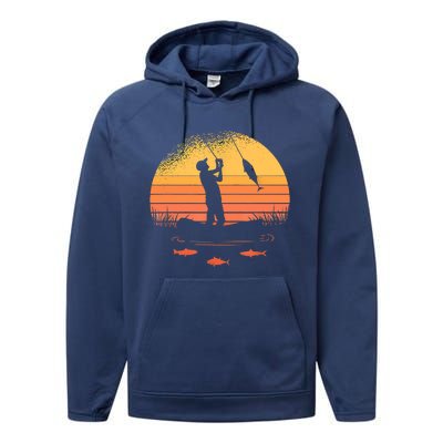 Fisherman Sunset Catching A Fish, & View Beneath The Water Fishing Performance Fleece Hoodie