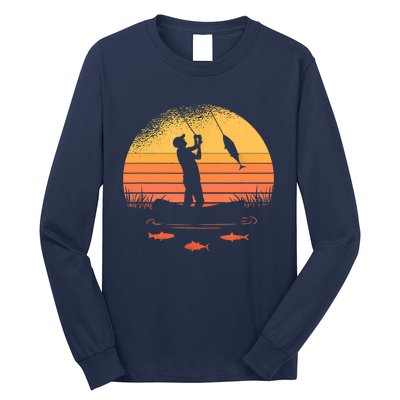 Fisherman Sunset Catching A Fish, & View Beneath The Water Fishing Long Sleeve Shirt