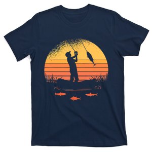 Fisherman Sunset Catching A Fish, & View Beneath The Water Fishing T-Shirt