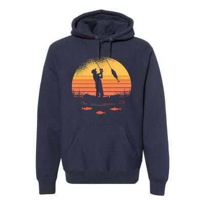 Fisherman Sunset Catching A Fish, & View Beneath The Water Fishing Premium Hoodie