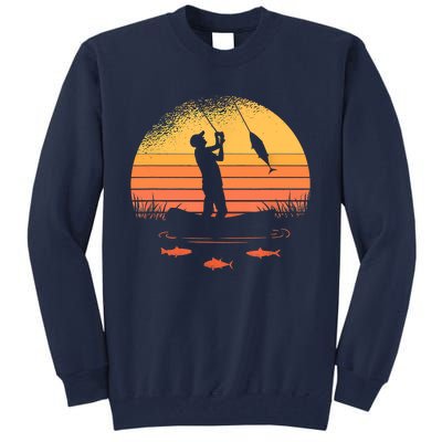 Fisherman Sunset Catching A Fish, & View Beneath The Water Fishing Tall Sweatshirt