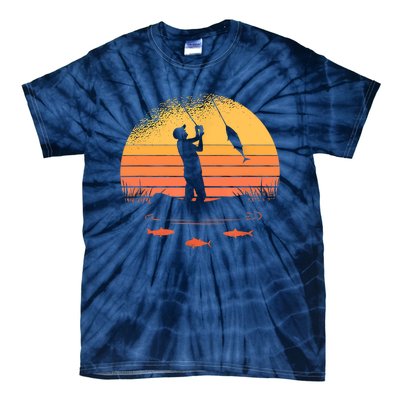 Fisherman Sunset Catching A Fish, & View Beneath The Water Fishing Tie-Dye T-Shirt