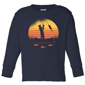 Fisherman Sunset Catching A Fish, & View Beneath The Water Fishing Toddler Long Sleeve Shirt