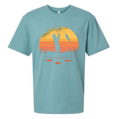 Fisherman Sunset Catching A Fish, & View Beneath The Water Fishing Sueded Cloud Jersey T-Shirt