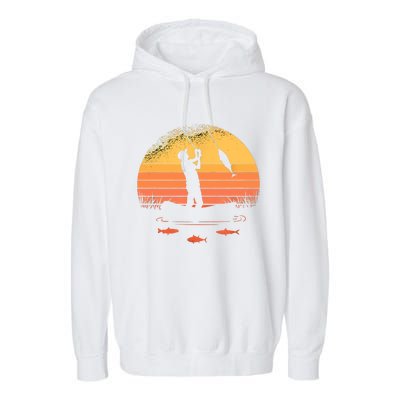 Fisherman Sunset Catching A Fish, & View Beneath The Water Fishing Garment-Dyed Fleece Hoodie