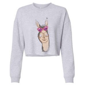 Funny Sunglasses Cool Farm Animal Farmer Donkey Cool Gift Cropped Pullover Crew