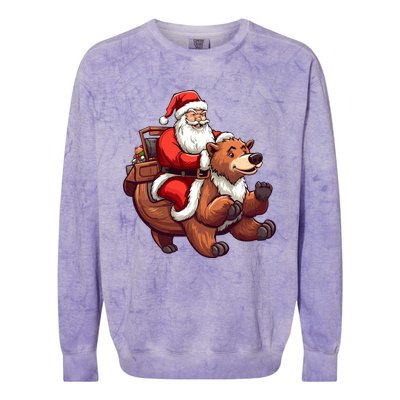 Funny Santa Claus Riding Bear Christmas Holiday Animals Colorblast Crewneck Sweatshirt