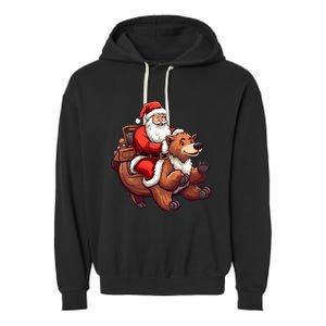 Funny Santa Claus Riding Bear Christmas Holiday Animals Garment-Dyed Fleece Hoodie