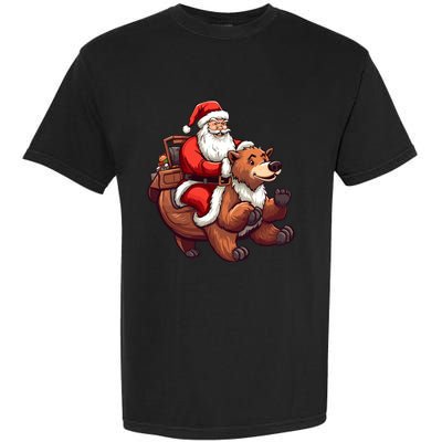 Funny Santa Claus Riding Bear Christmas Holiday Animals Garment-Dyed Heavyweight T-Shirt