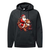 Funny Santa Claus Riding Bear Christmas Holiday Animals Performance Fleece Hoodie