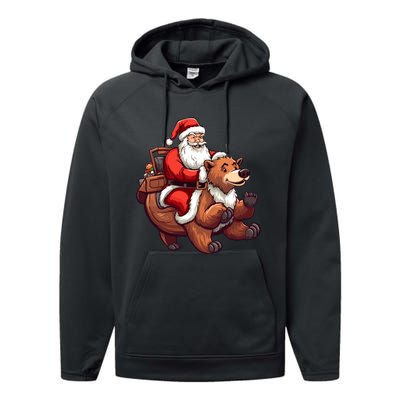 Funny Santa Claus Riding Bear Christmas Holiday Animals Performance Fleece Hoodie