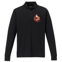 Funny Santa Claus Riding Bear Christmas Holiday Animals Performance Long Sleeve Polo