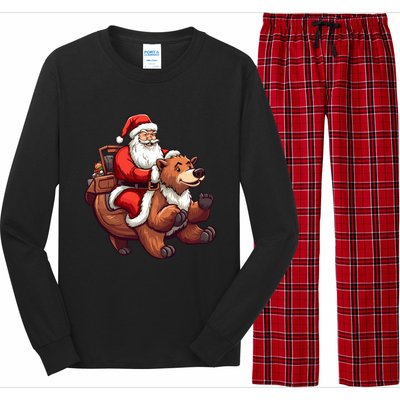 Funny Santa Claus Riding Bear Christmas Holiday Animals Long Sleeve Pajama Set