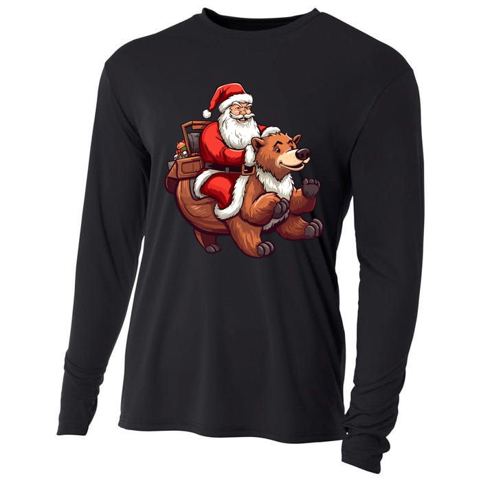 Funny Santa Claus Riding Bear Christmas Holiday Animals Cooling Performance Long Sleeve Crew