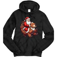 Funny Santa Claus Riding Bear Christmas Holiday Animals Tie Dye Hoodie