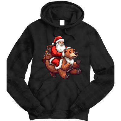 Funny Santa Claus Riding Bear Christmas Holiday Animals Tie Dye Hoodie