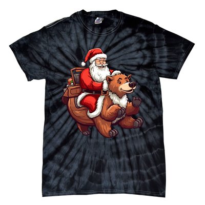 Funny Santa Claus Riding Bear Christmas Holiday Animals Tie-Dye T-Shirt