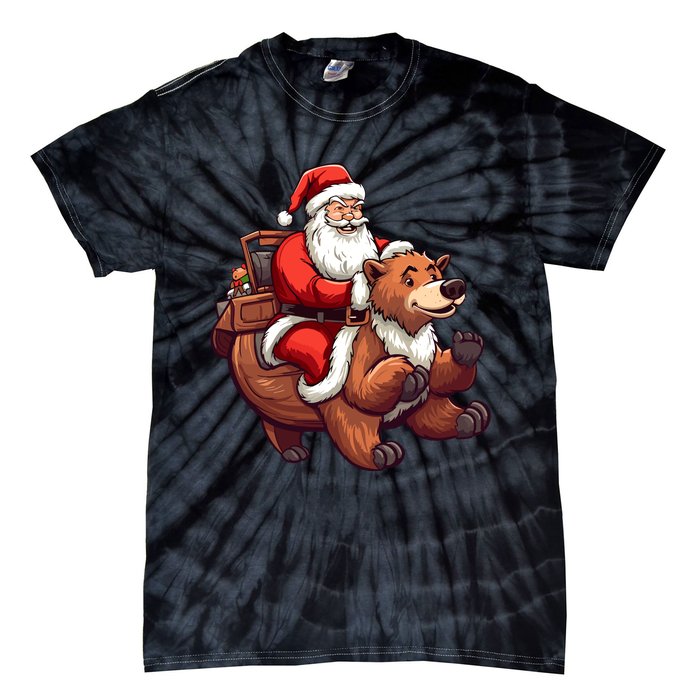 Funny Santa Claus Riding Bear Christmas Holiday Animals Tie-Dye T-Shirt