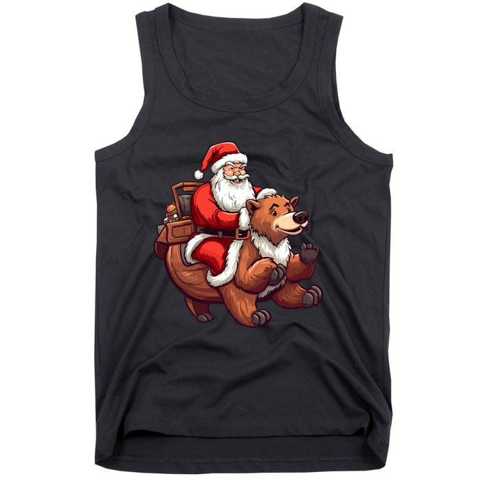 Funny Santa Claus Riding Bear Christmas Holiday Animals Tank Top