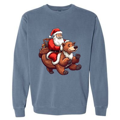 Funny Santa Claus Riding Bear Christmas Holiday Animals Garment-Dyed Sweatshirt