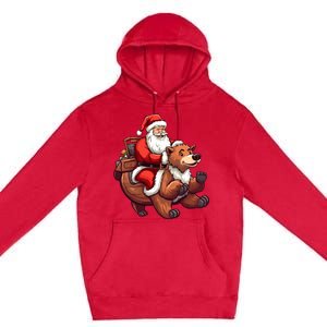 Funny Santa Claus Riding Bear Christmas Holiday Animals Premium Pullover Hoodie