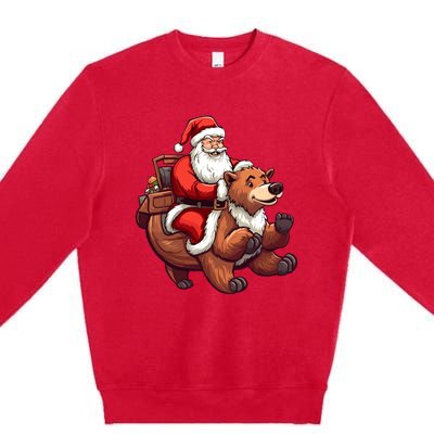 Funny Santa Claus Riding Bear Christmas Holiday Animals Premium Crewneck Sweatshirt