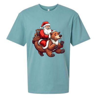 Funny Santa Claus Riding Bear Christmas Holiday Animals Sueded Cloud Jersey T-Shirt