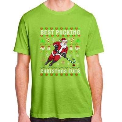 Funny Santa Claus Ugly Christmas Ice Hockey Best Pucking Gift Adult ChromaSoft Performance T-Shirt