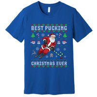 Funny Santa Claus Ugly Christmas Ice Hockey Best Pucking Gift Premium T-Shirt