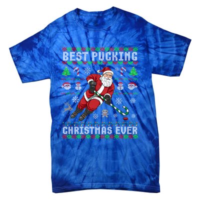 Funny Santa Claus Ugly Christmas Ice Hockey Best Pucking Gift Tie-Dye T-Shirt