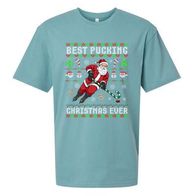 Funny Santa Claus Ugly Christmas Ice Hockey Best Pucking Gift Sueded Cloud Jersey T-Shirt