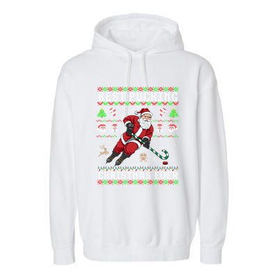 Funny Santa Claus Ugly Christmas Ice Hockey Best Pucking Gift Garment-Dyed Fleece Hoodie