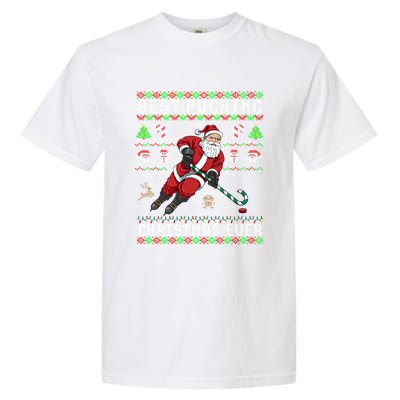 Funny Santa Claus Ugly Christmas Ice Hockey Best Pucking Gift Garment-Dyed Heavyweight T-Shirt