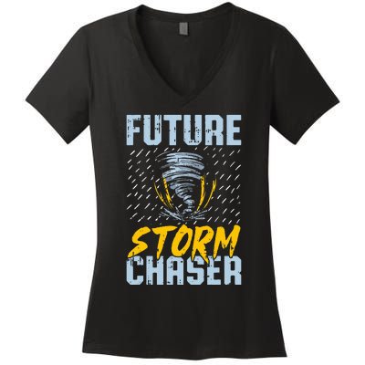 Future Storm Chaser Funny Meteorologist Storm Hunter Women's V-Neck T-Shirt