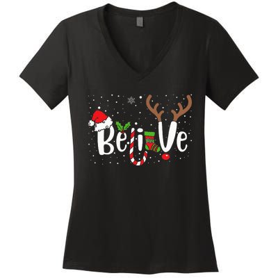 Festive Santa Claus Holiday Pajama Set Women's V-Neck T-Shirt