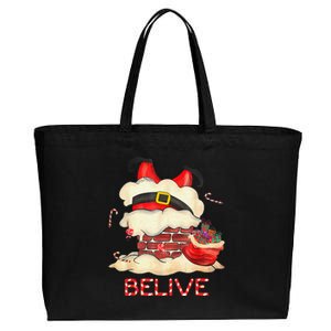 Funny Santa Claus Stuck In The Chimney Believe Christmas Cotton Canvas Jumbo Tote