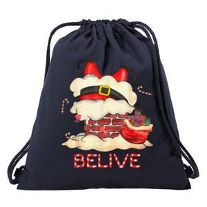 Funny Santa Claus Stuck In The Chimney Believe Christmas Drawstring Bag