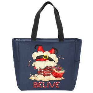 Funny Santa Claus Stuck In The Chimney Believe Christmas Zip Tote Bag