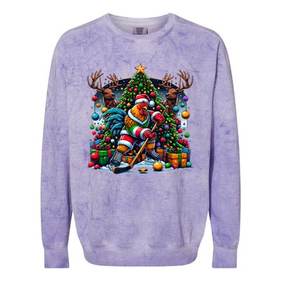 Funny Santa Chicken Playing Hockey Gift Colorblast Crewneck Sweatshirt