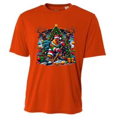 Funny Santa Chicken Playing Hockey Gift Cooling Performance Crew T-Shirt